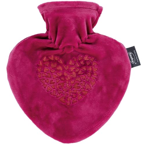 fashy Herzwärmflasche mit Bezug und Stickerei, pink, 0,7 L