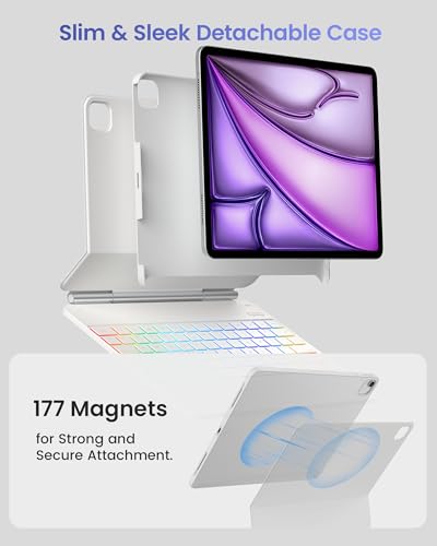 Image of typecase Edge+ Keyboard Case for iPad Air 13 inch(M4 /M3 /M2, 2026 /2025 /2024) & iPad Pro 12.9 inch(3 /4 /5 /6th Gen), Ultra-Slim Detachable Case, Portrait & Typing Modes, 11-Color Backlight, Magnetic Stand, White