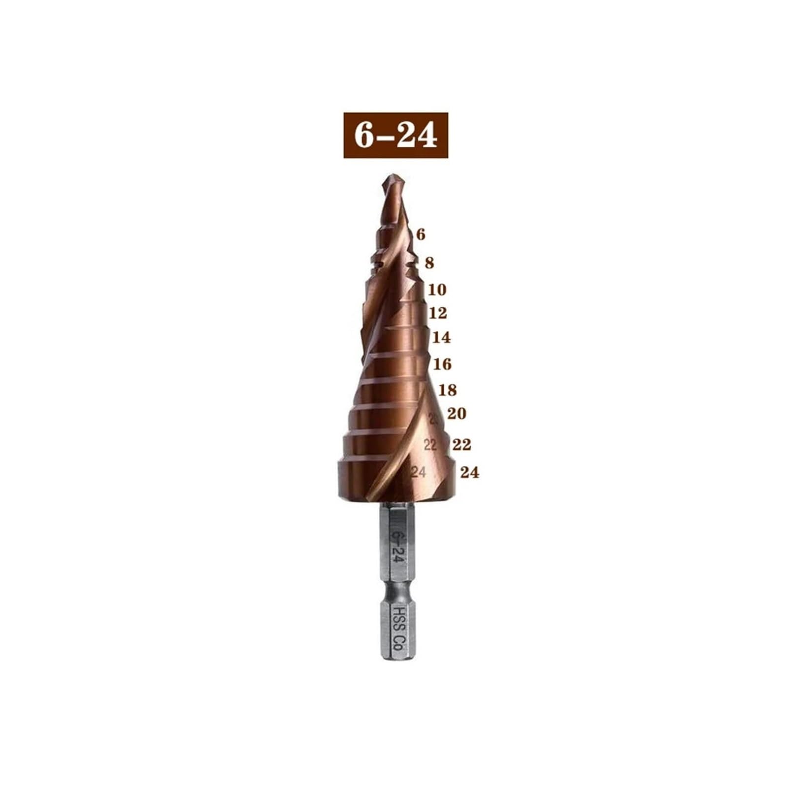 Wiertła do metalu, Wiertło spiralne z rowkiem, Wiertło stopniowe M35 5% kobaltu Wiertło HSS Co Cone Hex Shank do metalu(6 24mm)