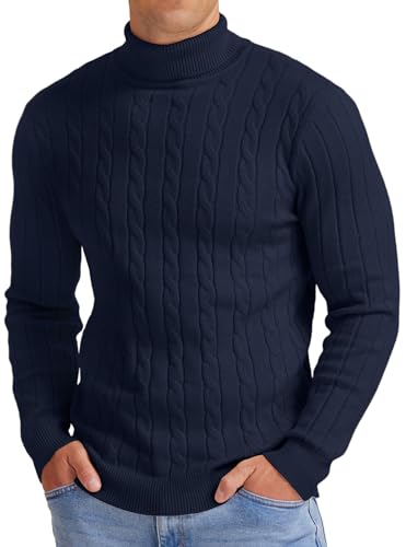 NITAGUT Men's Casual Turtleneck Sweaters Warm Twisted Pattern Knitted Slim Fit Pullover Sweater3