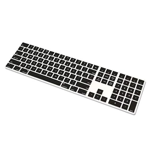 ProElife Ultra Thin Silicone Full Size Wireless Bluetooth Numeric Keyboard Cover Skin for 2017 2018 Release Apple iMac Magic Keyboard with Numeric Keypad MQ052LL/A A1843 US Layout (Black)