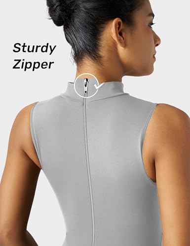 Image of speerise Women Sleeveless Turtleneck One Piece Romper for Yoga Workout Jumpsuit with Tummy Control Bodysuit