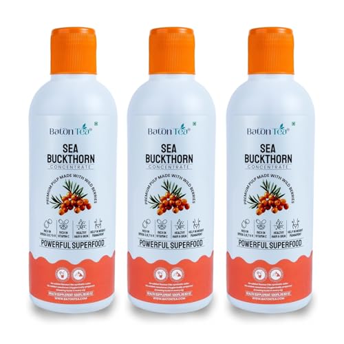 Image of Baton Himalayan Sea Buckthorn Pulp Pure Berry Concentrate, Rich in Omega 3-6-7-9 & Vitamin C, Immunity Booster, No Sugar Added, Supports Skin & Heart Health (500ml Pack 3)