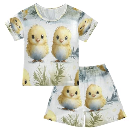 senya Chicken Pattern Yellow Summer Pajamas Set Short Cotton Sleepwear 2 Piece