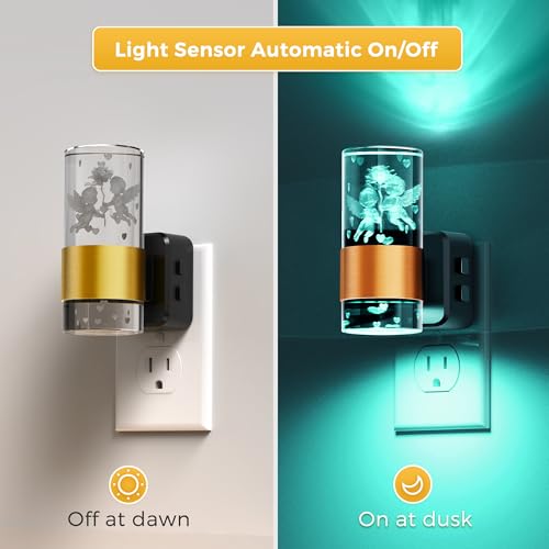Image of L LOHAS LED Night Lights Plug into Wall, Dusk to Dawn Sensor Nightlight, 9 Colors Changing,Adjustable Brightness,Acrylic Decorative Night Lights for Bathroom,Wedding,Birthday Gift