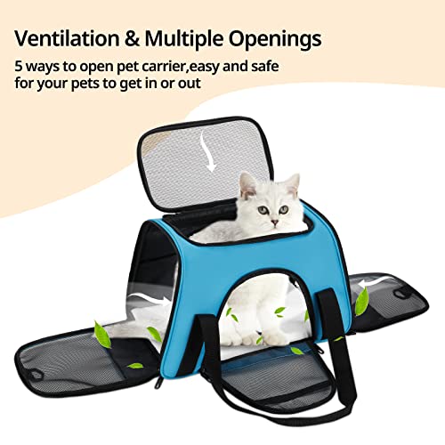 Pet Carrier Airline Approved, Pnimaund Soft Sided Cat Carrier New Upgraded Small Dog Carrier With Lockable Zippers And Id Tag, Breathable Pet Carrier For Cat, Puppy Of 15 Lbs,Blue #TOP1