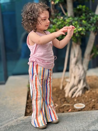 Image of Arshiner Toddler Girl Clothes 2 Piece Outfits Side Adjustable Drawstrings Tank Tops and Flare Leggings Pant Set