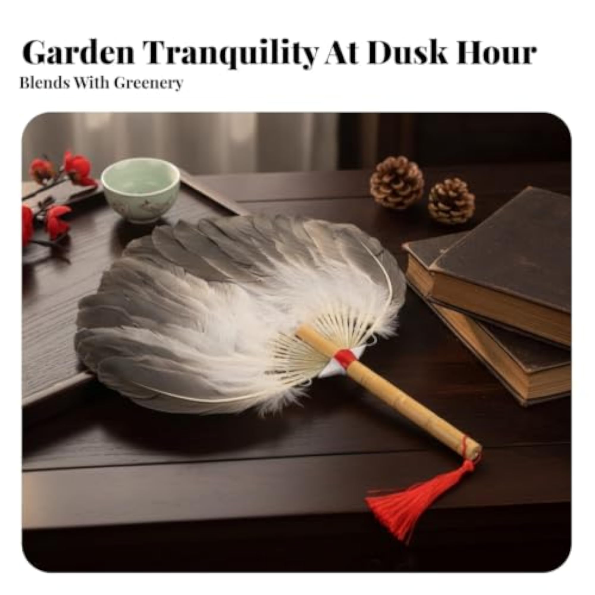 Chinese Style Feather Fan with Bamboo Handle, Decorative Accessory