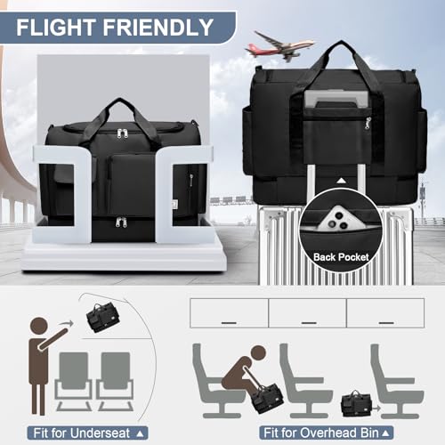 Image of Large Travel Duffle Bag, Carry On Weekender Bag with Shoe Compartment, Gym Tote Overnight Bags for Women for Travel, A10#Black, 11 x 19.6 x 8.2 inches, Weekender Bag&toiletry Bag