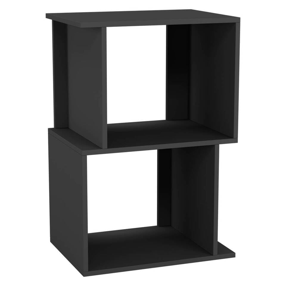URBNLIVING 40cm Width Black 2 Tier Wooden Shelving Unit Freestanding Bookcase Display Organiser with Irregular Storage Compartments for Bedroom Study Living Room Office Modern Open Bookshelf