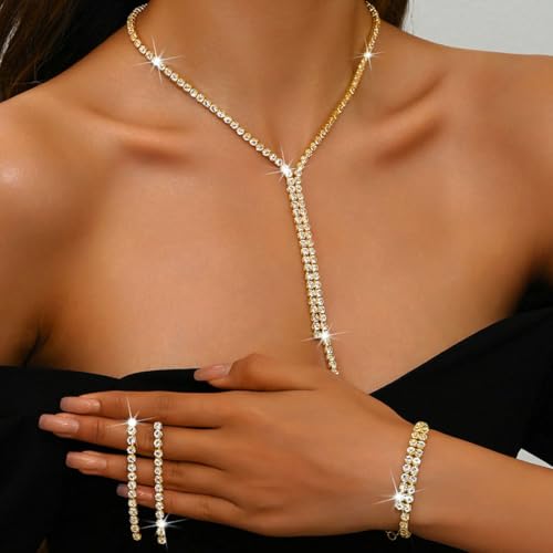 Unicra Silver Bridal Wedding Jewelry Sets Rhinestone Necklace Earrings Bracelet Set Prom Formal Costume Jewelry Sets for Women and Brides4