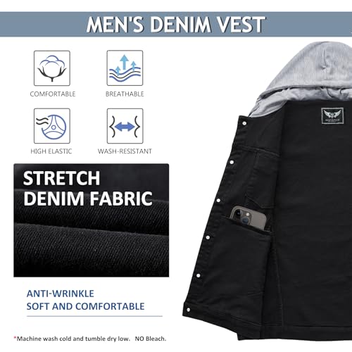 Men's Denim Vest Casual Button Stretchy Distressed Jean Sleeveless Jacket with Hood4