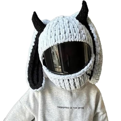 Cool Full Face Motorcycle Helmet Cover, Cartoon Cute Riding Integrated Helmet Cover, Winter Women Girl Plush Helmet Cover-C