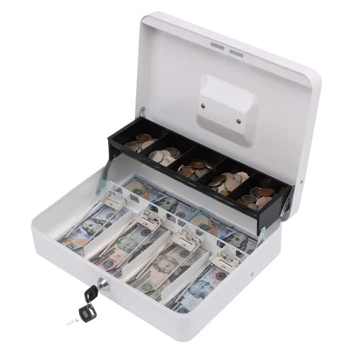 Image of xydled Cash Box with Key Lock, Metal Money Box, Safe Storage box, White