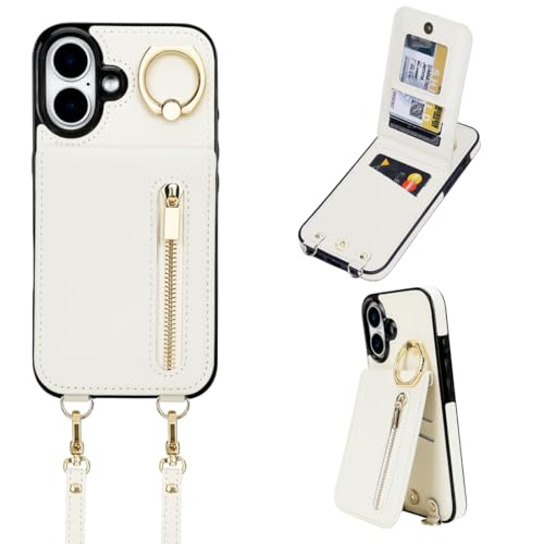 uCOLOR for iPhone 16 Plus Wallet Case with Card Holders for Women, Crossbody Zipper Leather Case (Beige)