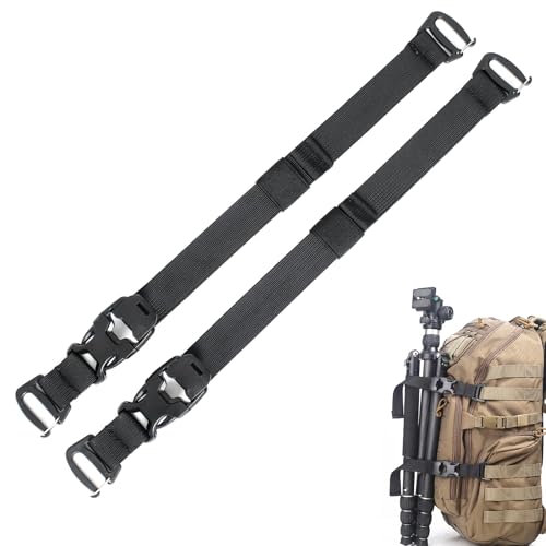 MOLLE Tactical Straps for Backpack - Adjustable 7.5-22 inch Compression Tie Down Straps for Gear, Rucksack, Tripod and Sleeping Bag - Heavy Duty 1000D Nylon (Black, 2-Pack)