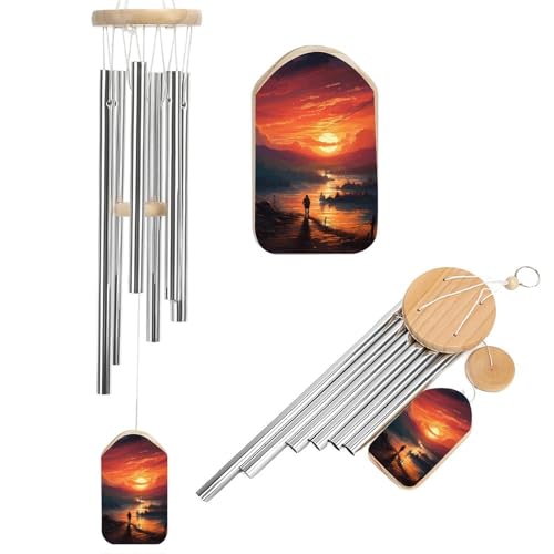 Outdoor Wind Chimes, Sunset Art Printed Wind Chimes,Simple Wind Chimes,Curtain Wind Chimes for Home Decoration