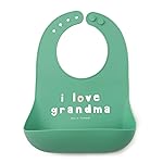 Bella Tunno Baby Bib for Eating, Waterproof Silicone Bib with Large Food Catcher, Adjustable Fit for Babies 4-12 months & Toddlers 1-3 Years, Boys & Girls, I Love Grandma