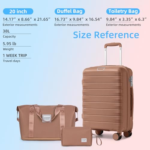 Image of LARVENDER Carry On Luggage 22x14x9 Airline Approved, Suitcases with Wheels | Hardside PP Carry On Suitcase with Duffel Bag, Luggage Sets for Women Men, TSA Lock, Mocha