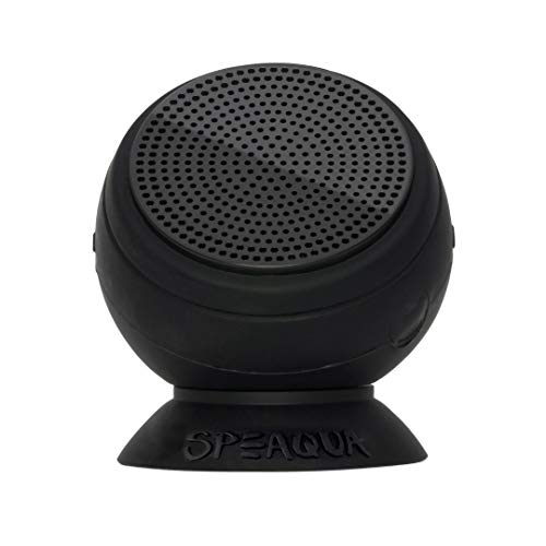 Speaqua - Functionally Waterproof, Floatable, Bluetooth Speaker with Built in Internal Storage (Up to 2,000 Songs) - Dual Pairing - Removable Suction - Barnacle Pro Series - Manta Ray Black