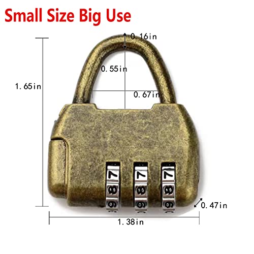 Image of Vintage Antique Style 3 Digit Combination Lock Mini Bronze Password Padlock Small Metal Padlock Archaize Style Lock for Jewelry Box Storage Box Diary Book,Pack of 3