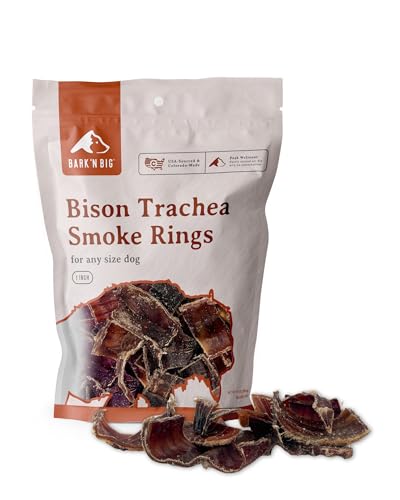 BARK'N BIG Bison Trachea Dog Chews – Natural Trachea for Dogs with Glucosamine & Chondroitin – Single Ingredient Bison Dog Treats – Made in USA - 1 Inch - 10 oz