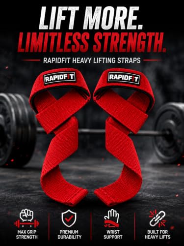 Image of Heavy Cotton Weight Lifting Straps 24 inch - Professional Non-Slip Lasso Wrist Support Straps with Padded 3.5mm Cuff | Gym Workout Straps for Deadlift, Powerlifting, CrossFit & Strength Training | Anti-Skid Grip Fitness Lifting Accessories (Red)
