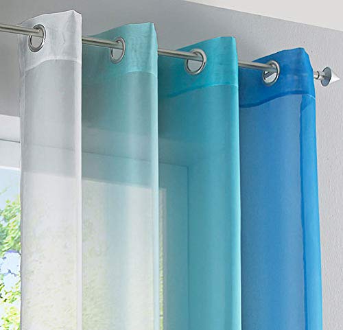 2er Pack Gardinen Vertikal Farbverlauf Druck Transparent »Modena« mit Ösen und Raffhalter, Vorhang, Dekoschal HxB 145x140 cm Blautöne, 10000183