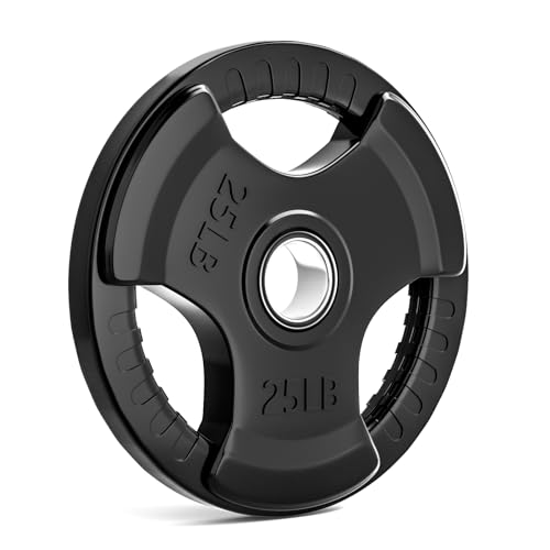 LIONSCOOL 2-Inch Rubber Coated Olympic Grip Plate in Pairs or Single for Strength Training, Weightlifting and Bodybuilding, 2.5-45LBS, One Year Warranty (25LB SINGLE)