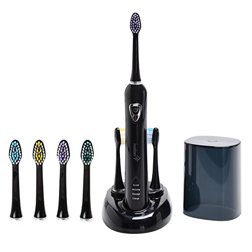 Ivation Rechargeable Electric Toothbrush Plus w/Sonic Wave Technology - Includes Induction Charging Base & 2 Brush Heads Plus Bonus 4 Pack Replacement Heads, Black