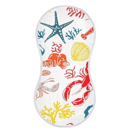 4 Pack Baby Burp Cloths, Soft Absorbent Burping Cloths for Babies, Cotton Milk Spit Up Rags, Large Size for Newborns, Baby Boys and Girls (Sketch Lobster Pattern)2