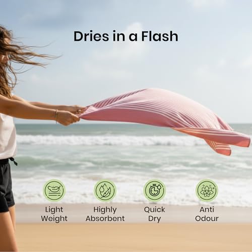 Image of Mush Grab & Go Bamboo Travel Towel | 100% Bamboo Bath Towel for Beach, Hiking & Gym Towel for Men Workout | Compact Towels with Travel Bag | 60x120 cms, 250GSM Quick Dry & Featherlight | Red Stripes