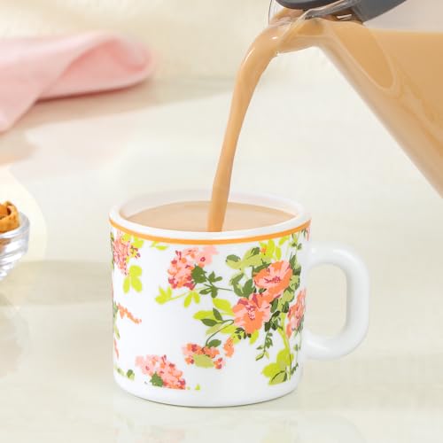 Image of Larah by BOROSIL 100ml x 6pc Opalware Amora Tea /Coffee Mug Set, Microwave & Dishwasher Safe Embossed Design Crockery Set Ideal for Daily Use & Gifting
