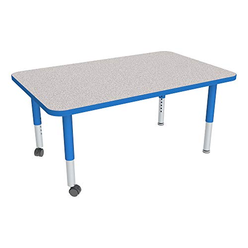 Image of Sprogs Adjustable Height Mobile Classroom Activity Table for Preschools, Rectangle Preschool Activity Table with Casters, 30 inchD x 48 inchW x 23 inchH, Gray /Blue