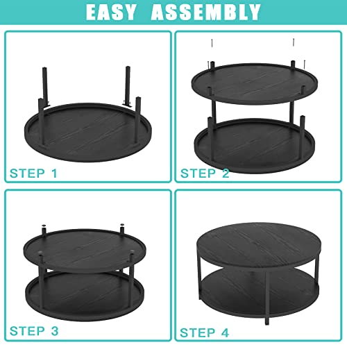 Image of NSdirect 36A inch Wood Round Coffee Table, Industrial Wood Top & Sturdy Metal Legs for Living Room Modern Design Home Furniture with Storage Open Shelf (Black)