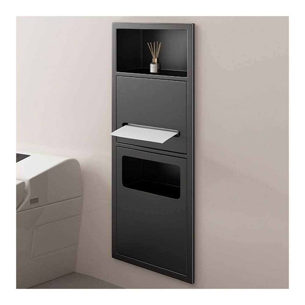 MHJKHG Stainless Steel Bathroom Niche Recessed Organizer Shower Shelf with Garbage Can Waterproof Wall-Inserted Storage Caddy NO Tile