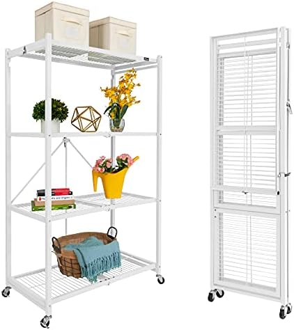 Origami 3-Tier Storage Shelves on Wheels, Steel Shelving Holds 1000 pounds, Heavy Duty Garage Storage & Organization, Closet Organizer, Utility Shelf (White, R5)