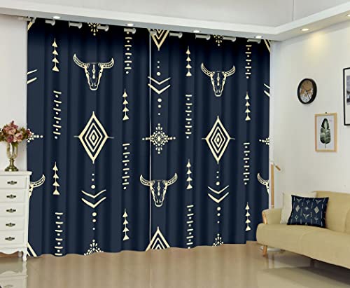 Amifans Western Curtains Blackout For Bedroom Curtain Bull Skull With Horns Ethnic Aztec Cow Drapes Set Of 2 Panels 108 X 80 Inch Length #TOP1