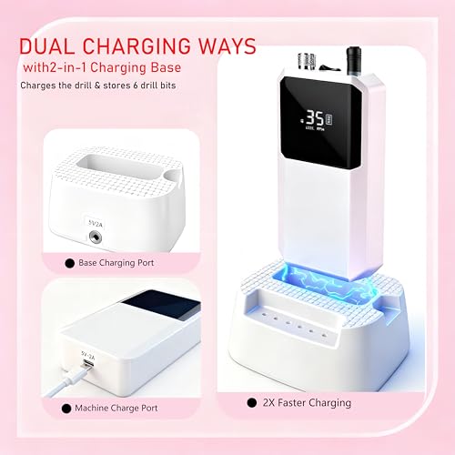 Lumcrissy Electric Nail Drill,Professional Nail Drill 35000 RPM - Cordless Electric Nail File ,Portable Nail Efile for Acrylic Gel Nails, Manicure Pedicure Polishing Shape Tools for Salon Home Use — view 4