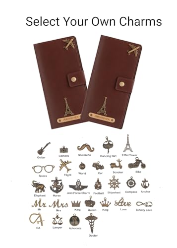 Image of AICA Personalized Name & Charm Long Leather Wallet Passport Cover with (Dark Brown) Passport Boarding Pass Currency Card Slot & Coin Holder for Men & Women | Corporate Office Gift Employee Colleagues