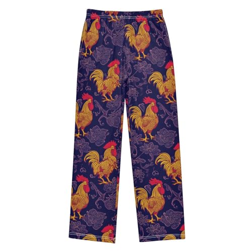 ZZXXB Retro Rooster Flower Boys Long Pants Soft Trousers Elastic Waist Kids Lounge Bottoms with Pockets S-XL