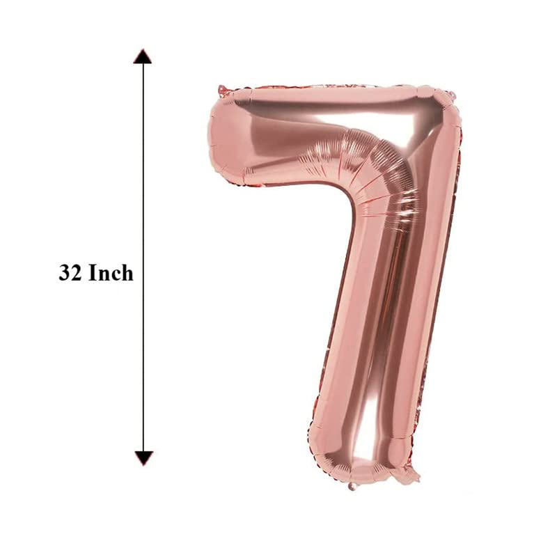 Image of Bubblebells Rose Gold 32 Inches 7 Numbers Shape Large Big Foil Helium Balloons for Party Decorations in Happy Birthday Anniversary Office Items Materials Set Pack