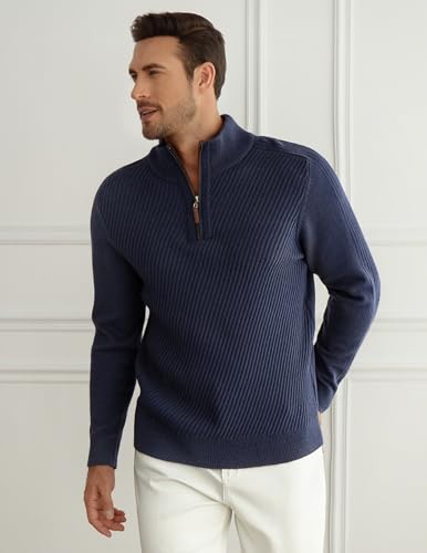 Men Quarter Zip Pullover Sweaters Solid Long Sleeve Slim Fit Knit Texture Casual Diagonal Half Zip Sweater3