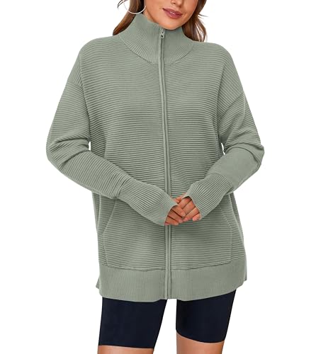 Image of PRETTYGARDEN Womens Long Sleeve Zip Up Ribbed Cardigan Sweaters
