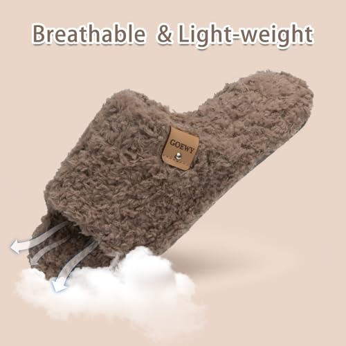 Image of GOEWY Fuzzy Open Toe Slippers for Women Indoor Cozy Memory Foam Slip On House Slides Shoes Gifts for Womens Her Mom