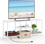 TV Stand for Bedroom up to 50 Inch Modern TV Stands with Power Outlets Small Entertainment Center with Storage 3 Tier TV Cabinet Console Table for Living Room Bedroom Office, White