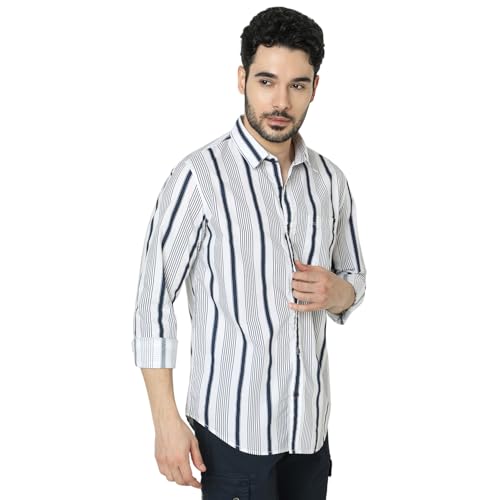 Image of Spykar Men's Relaxed Fit N /A Half Sleeve Striped Casual Shirts