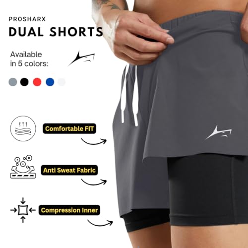 Image of PROSHARX 2 in 1 Active Dual Shorts with Inner Tights Layer | Men's Double Layer Short for Running, Gym & Sports