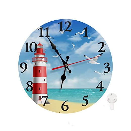 LOKMU Silent Non Ticking Clock 10 Inch, Round Wall Clock,Decorative for Living Room, Kitchen, Home,Bathroom, Bedroom, Office or School Beach Lighthouse Seagull
