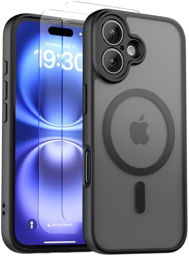 CLFZON für iPhone 16 Hülle (Kompatibel mit MagSafe) mit 2 Schutzfolie, (Vollständiger Kameraschutz) Kratzfest Transluzente Rückseite Magnetisch Handyhülle, Schwarz